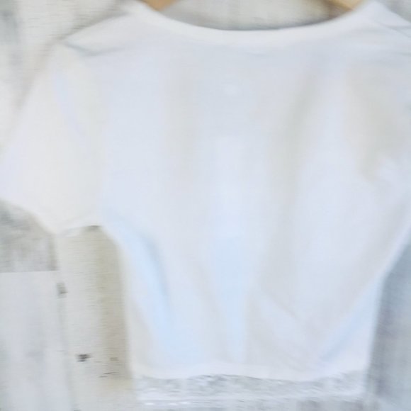 NWT Jonathan Simkhai STANDARD Cropped Top Ruched Tee Lace Hem White S - Picture 8 of 9